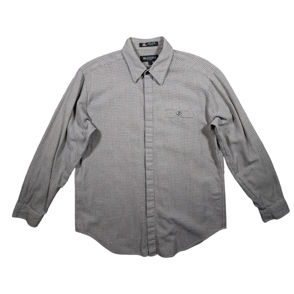Brandini Button Up Shirt Mens Large Tan Excellent Vintage Long Sleeve Cotton